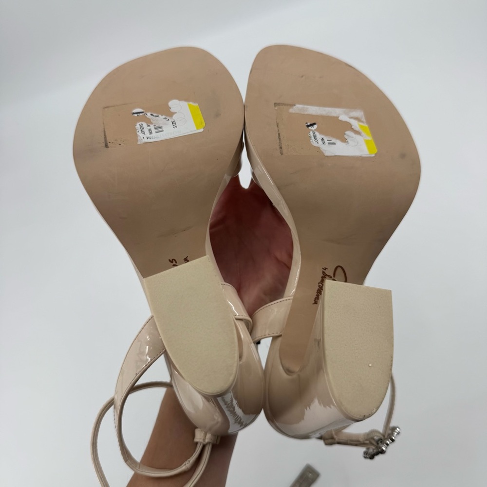 Circus by Sam Edelman Nude Patent Block Heel Sandals with Rhinestone Buckle - Picture 8 of 10